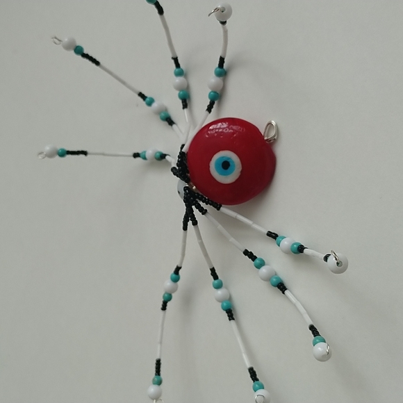 Large Handmade Glass and Plastic Beaded Spider - Picture 2 of 3